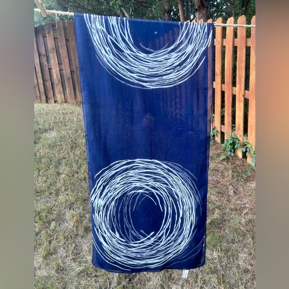 Symphony Navy & White Circular swirls Pattern oblong Scarf drape ART Italy